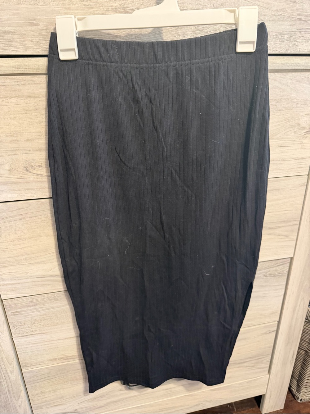 SHEIN Black Ribbed Knit Pencil Midi Skirt
